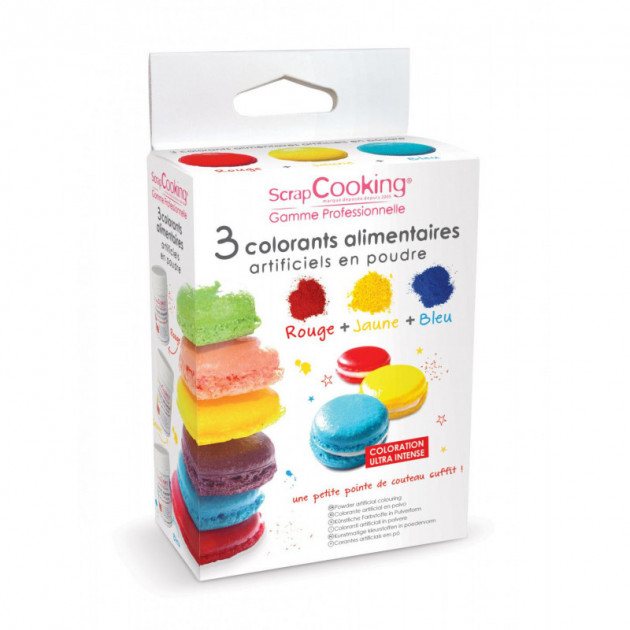 ScrapCooking - 3 Colorants Alimentaires Pâtisserie Comestibles Artificiels  en Poudre - Rouge Jaune Bleu – Couleurs Primaires - Gâteaux, Biscuits 
