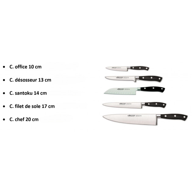 Trousse 5 couteaux de cuisine Arcos Riviera forgés