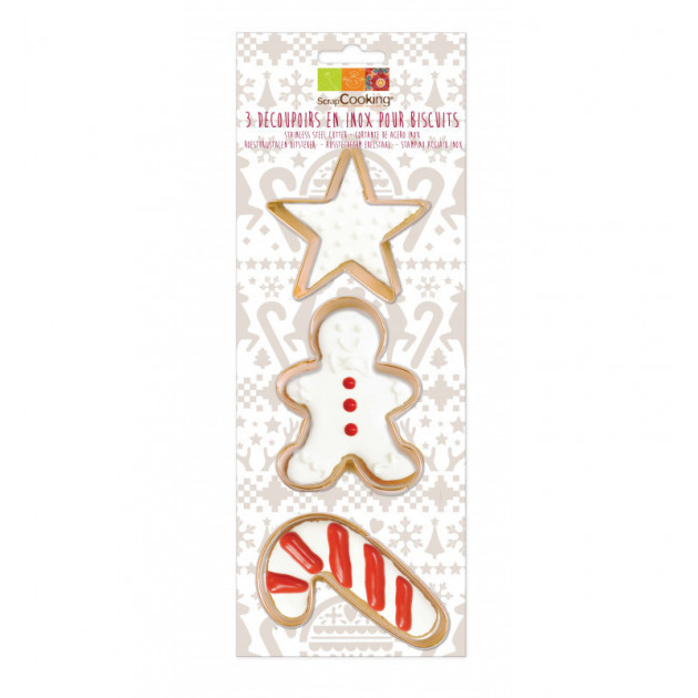 FIN DE SERIE Decoupoirs Noel Inox Dores x3 Scrapcooking