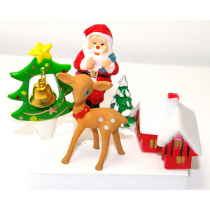 Set bûche de Noël : boîte, semelle dorée, 5 décors en feutrine et 1 décor  joyeuses fêtes en bois - Patisdecor