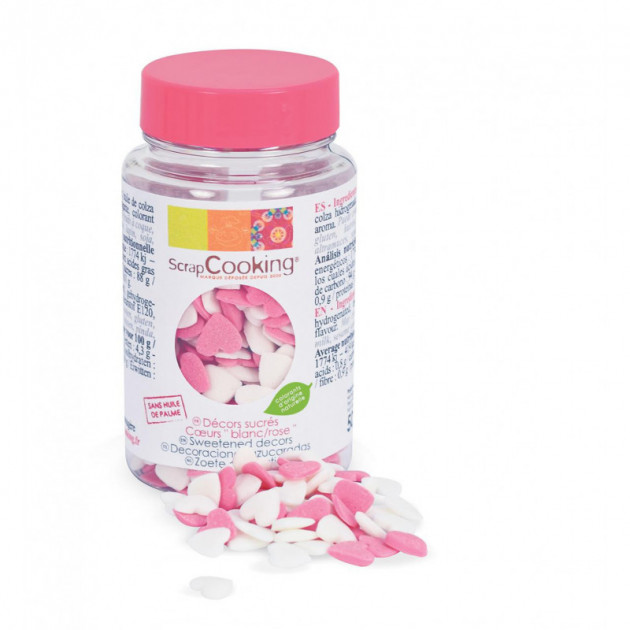 Pot de décors en sucre - Coeurs rose & blanc 50g Scrapcooking