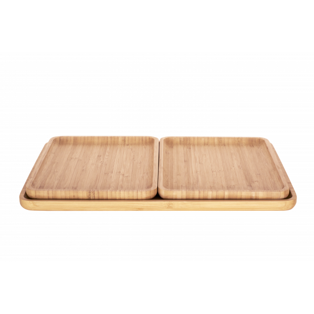 Plateau de service en bambou, plateau de thé d'après-midi en bois  d'affichage rectangulaire avec poignées pour le dîner de cuisine 
