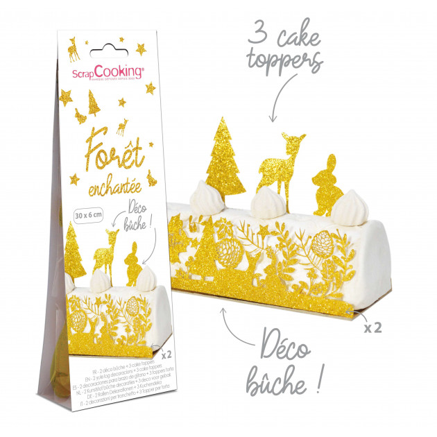 Kit Déco Bûche de Noël Dorée Forêt Enchantée Scrapcooking : achat