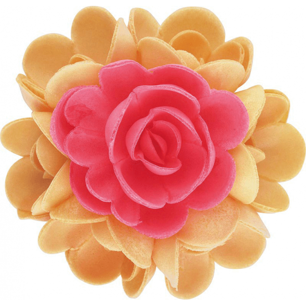 FIN DE SERIE Bouquet Fleur Azyme 10 cm Rouge et Orange 5 cm (x6) Florensuc