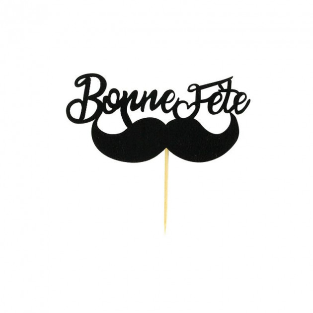 Décor Bonne Fête Moustache "Papa" sur Pic (x2) Patisdécor