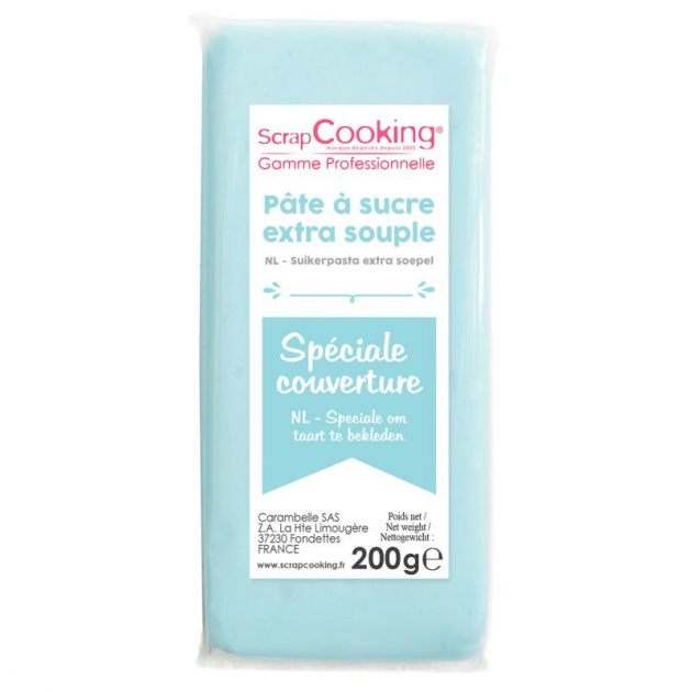 DLUO Courte Pâte à Sucre Bleu Ciel Spéciale Couverture 200g Scrapcooking