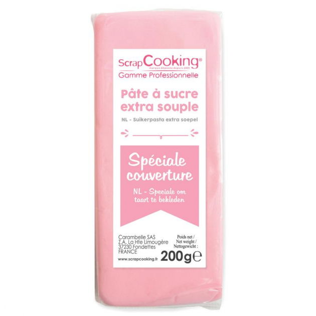 DLUO Courte Pâte à Sucre Rose Spéciale Couverture 200g Scrapcooking