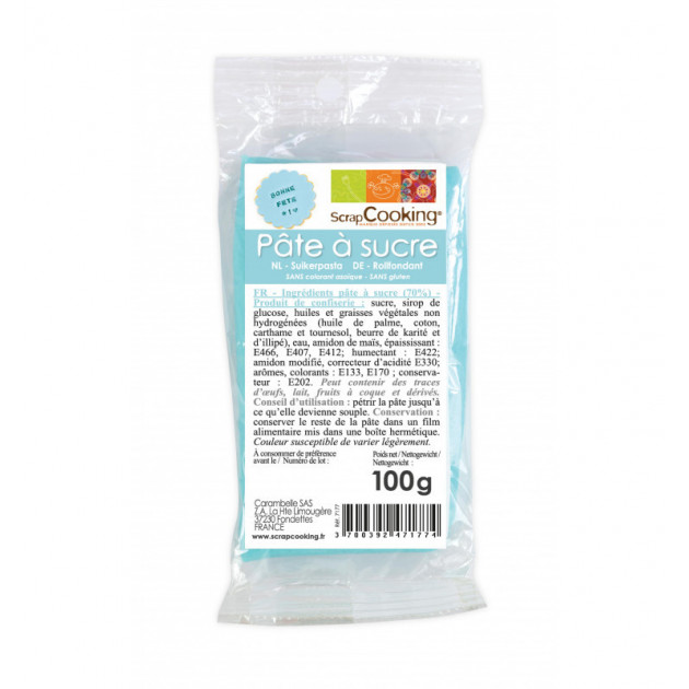 DLUO Courte Pâte à Sucre Bleu Clair 100 g Scrapcooking