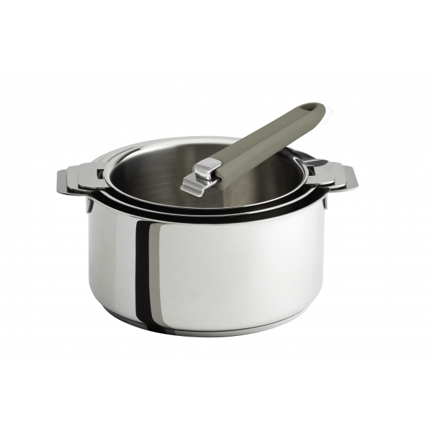 FIN DE SERIE Lot de 3 Casseroles inox avec Poignee Taupe Mutine Amovible Cristel