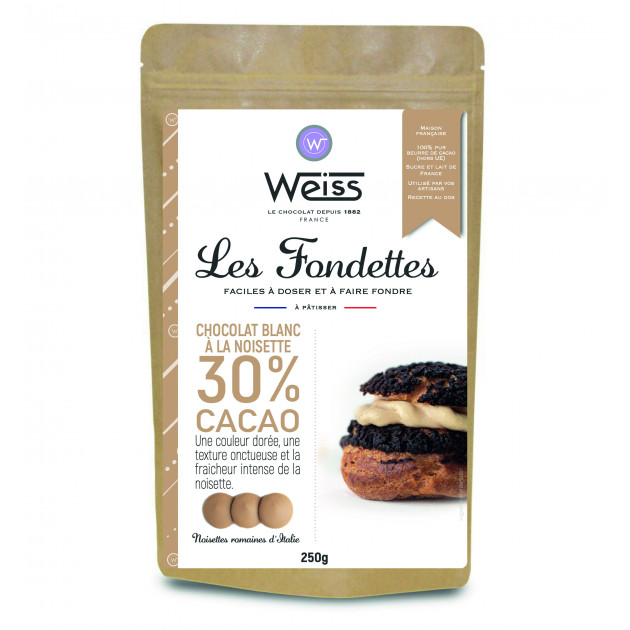 DLUO Courte Chocolat Blanc Noisette 30% Fondettes 250g Weiss