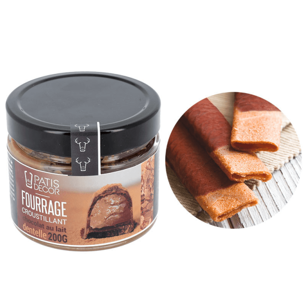 Fourrage Chocolat au Lait et Brisures de Crêpes Dentelle 200 g Patisdécor