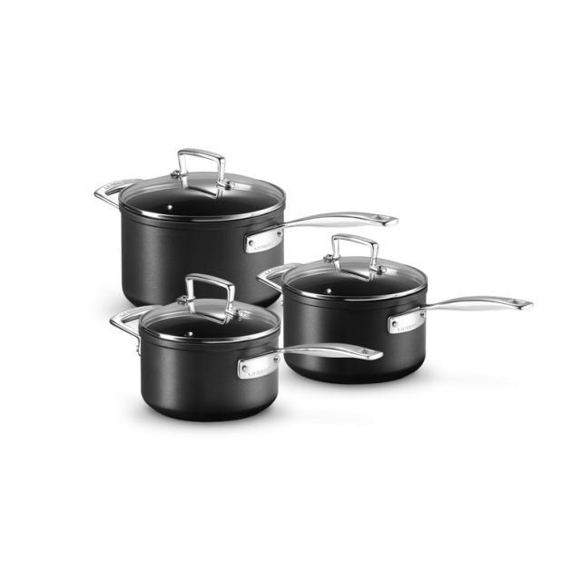 Set 3 Pièces Casseroles Les Forgées avec Couvercle en Verre Le Creuset