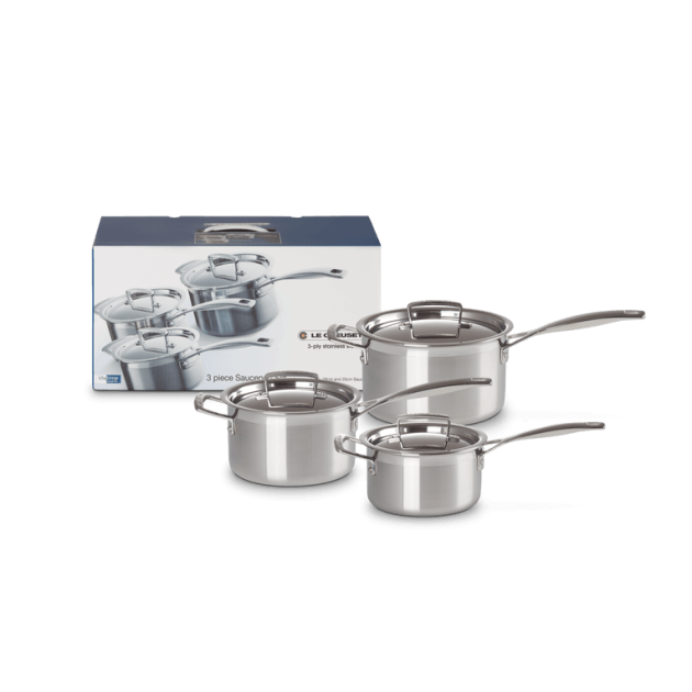 Set 3 Pièces Casseroles Inox avec Couvercle Le Creuset