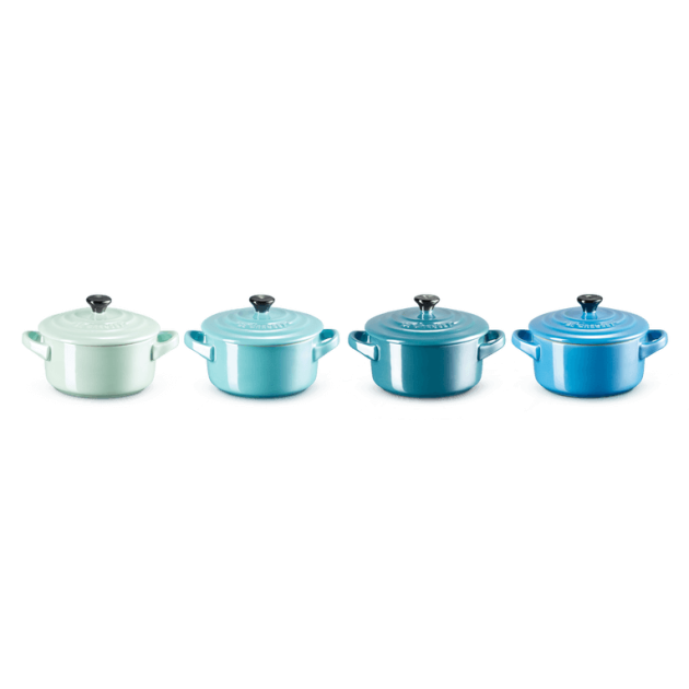 Set de 4 Mini-Cocottes Ronde Céramique 10 cm Bleu Metallics Le Creuset