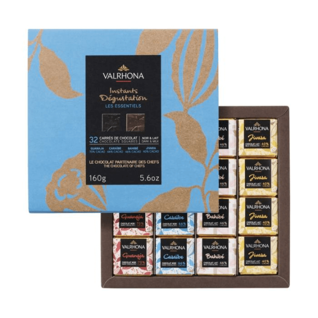 DLUO Courte Coffret 32 Carrés de Chocolats Noir et Lait Les Essentiels 160 g Valrhona