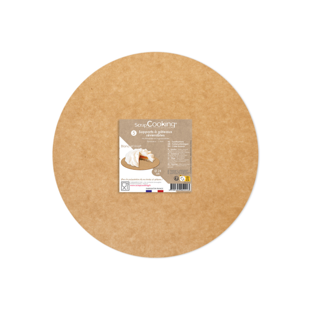 Supports à Gâteaux Kraft et Blanc Rond 24 cm Scrapcooking (x5)