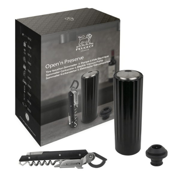 Coffret Pompe à Vin Electrique ABS + Tire-Bouchon Clavelin Peugeot