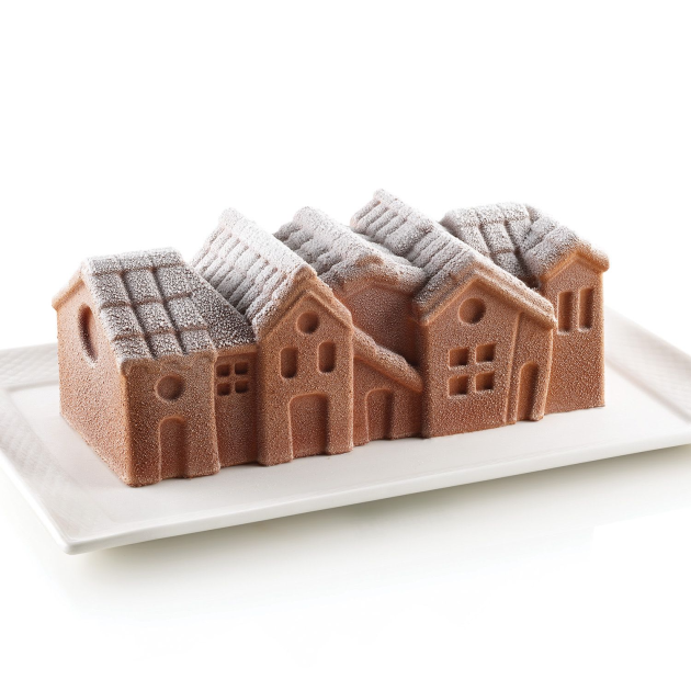 Moule Silicone Bûche Winter Village 21,8 x 8,8 x H 8 cm Silikomart