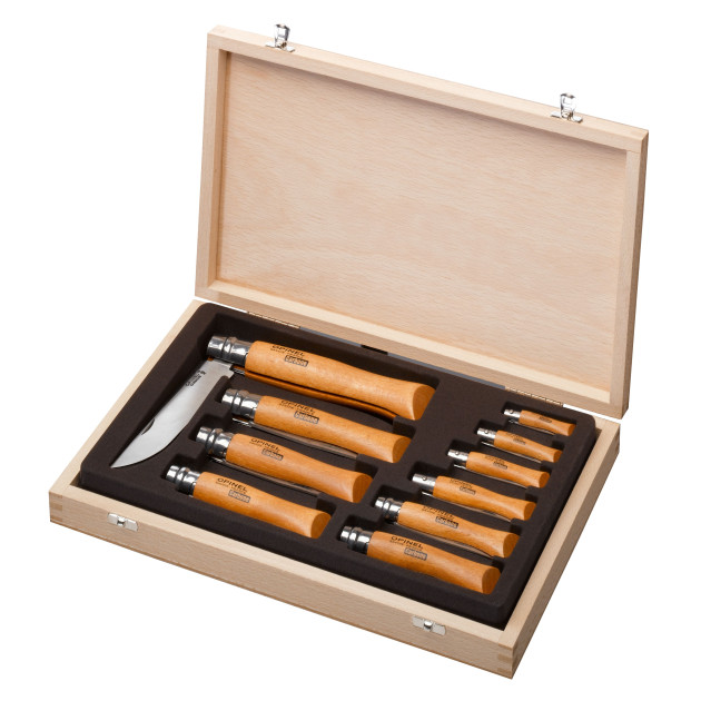 Coffret 10 Couteaux de Poche N°2 à 12 en Carbone Opinel