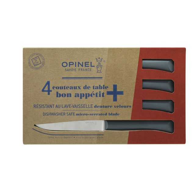 Coffret 4 Couteaux de Table Anthracite Microdenté Bon Appétit + Opinel