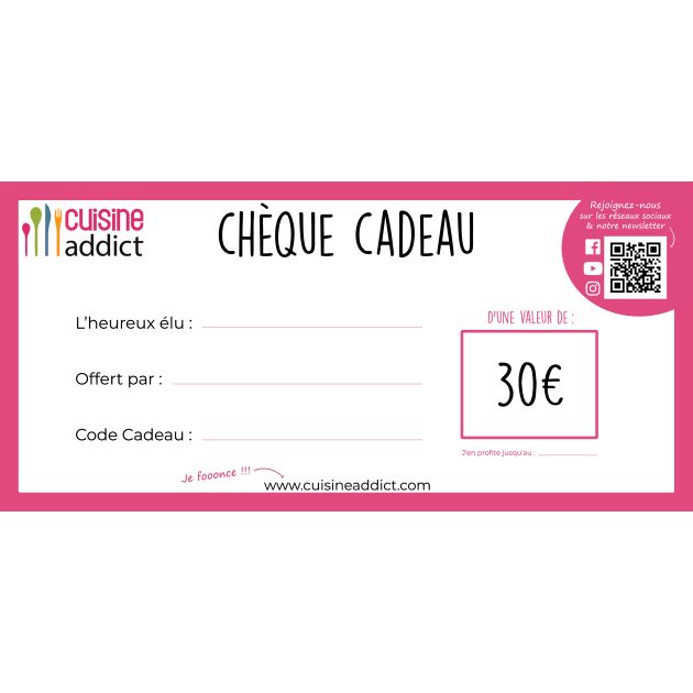 Chèque cadeaux de 30€ Cuisineaddict