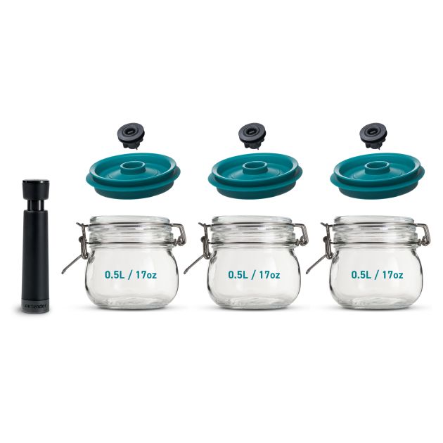 Kit de Mise Sous-Vide 3 Bocaux Kilner 0,5 L avec Couvercles et Pompe Airtender