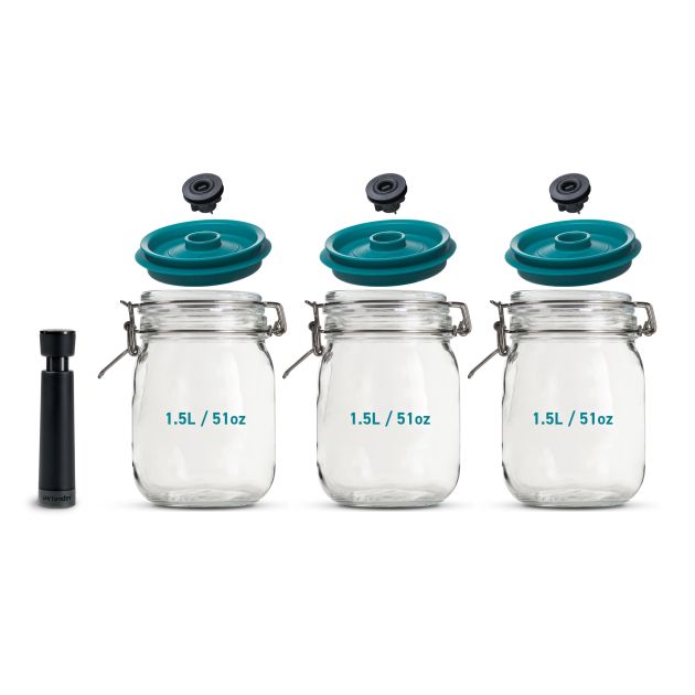 Kit de Mise Sous-Vide 3 Bocaux Kilner 1,5 L avec Couvercles et Pompe Airtender