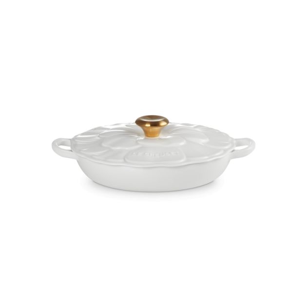 Faitout Fonte Émaillée Pétales Blanc avec Bouton Doré 26 cm Le Creuset