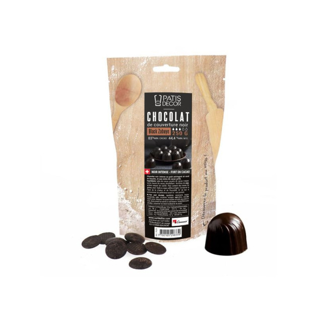 DLUO Courte Chocolat de Couverture Noir Zabuye 83% 250 g Patisdécor