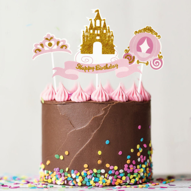 Cake Topper Happy Birthday Princesse (x4) Patisdécor