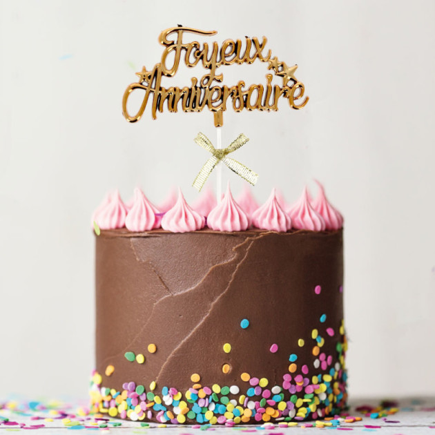 Cake Topper Joyeux Anniversaire Doré Patisdécor