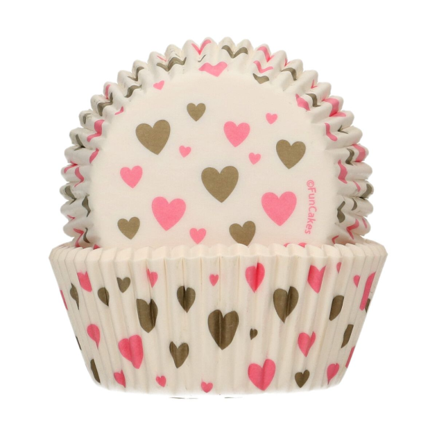 Caissettes Cupcakes Cœurs Rose et Or (x48) Funcakes