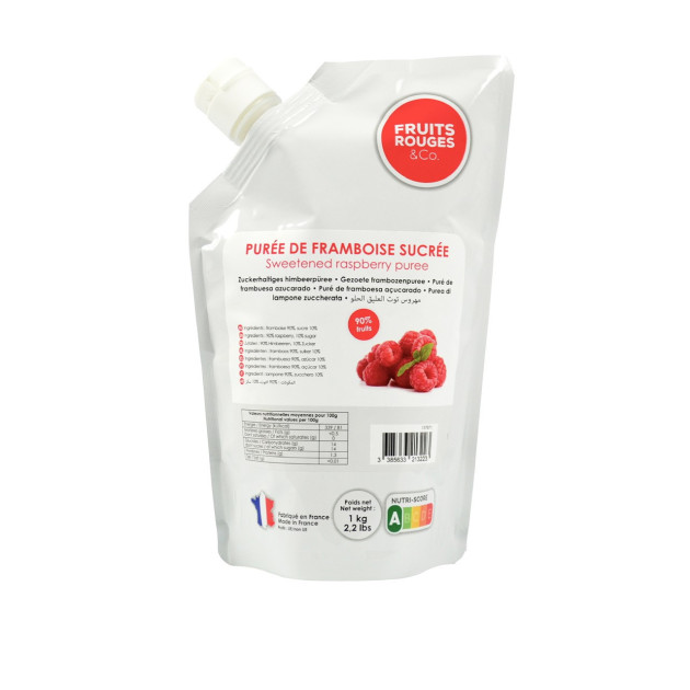 DLUO Dépassée Purée de Framboise 1kg Fruits Rouges & Co