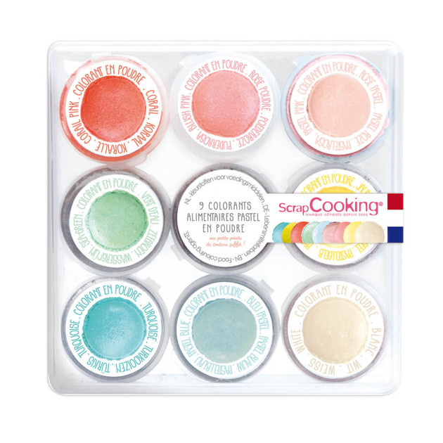 DLUO Courte Kit colorant alimentaire pastel en poudre 15.8 g (x9) ScrapCooking