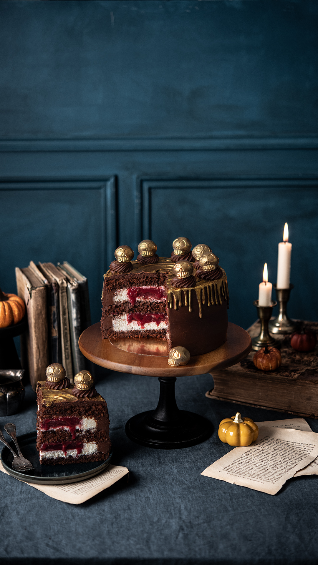 Recette layer cake Halloween chocolat et insert framboise