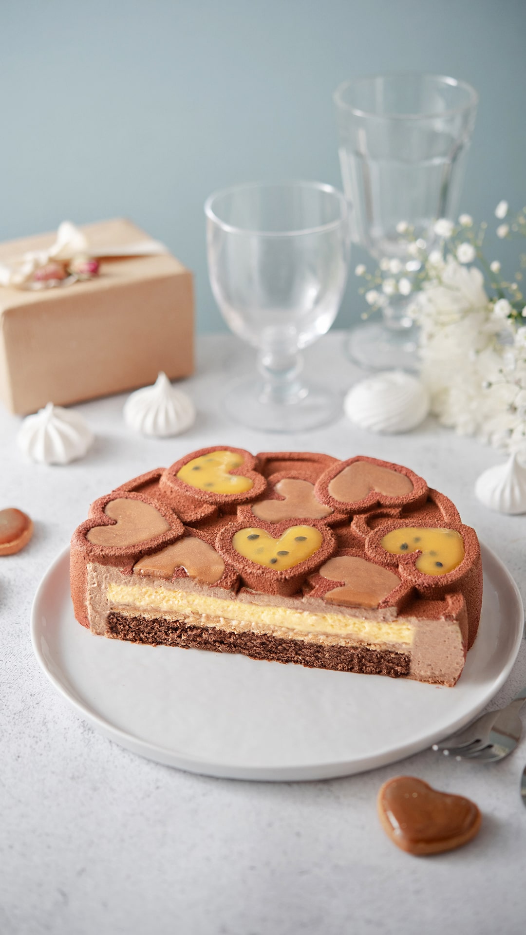 recette saint-valentin - entremets chocolat au lait fruits de la passion