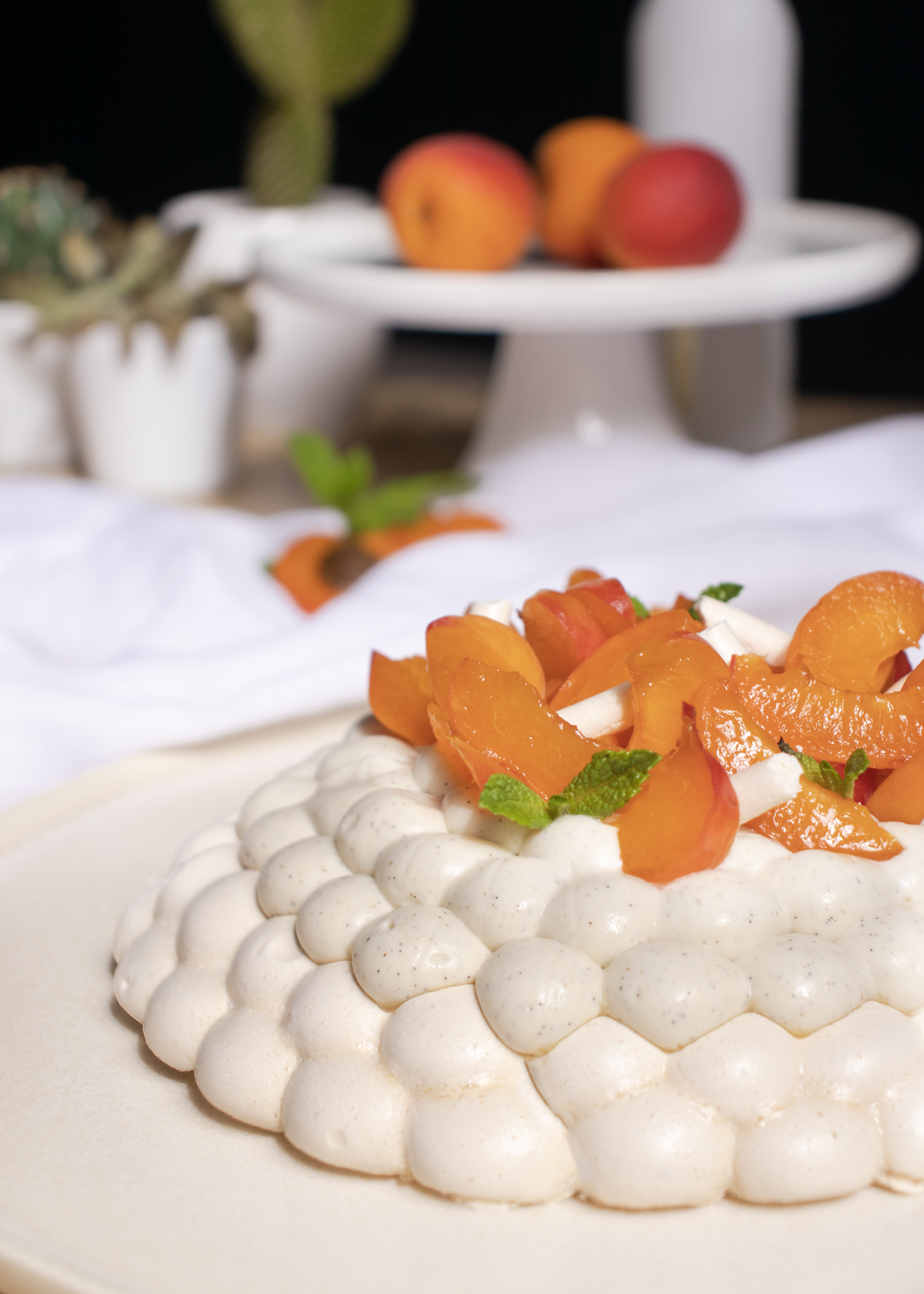 Recette Pavlova aux Abricots, fruit de saison et crème montée vanille