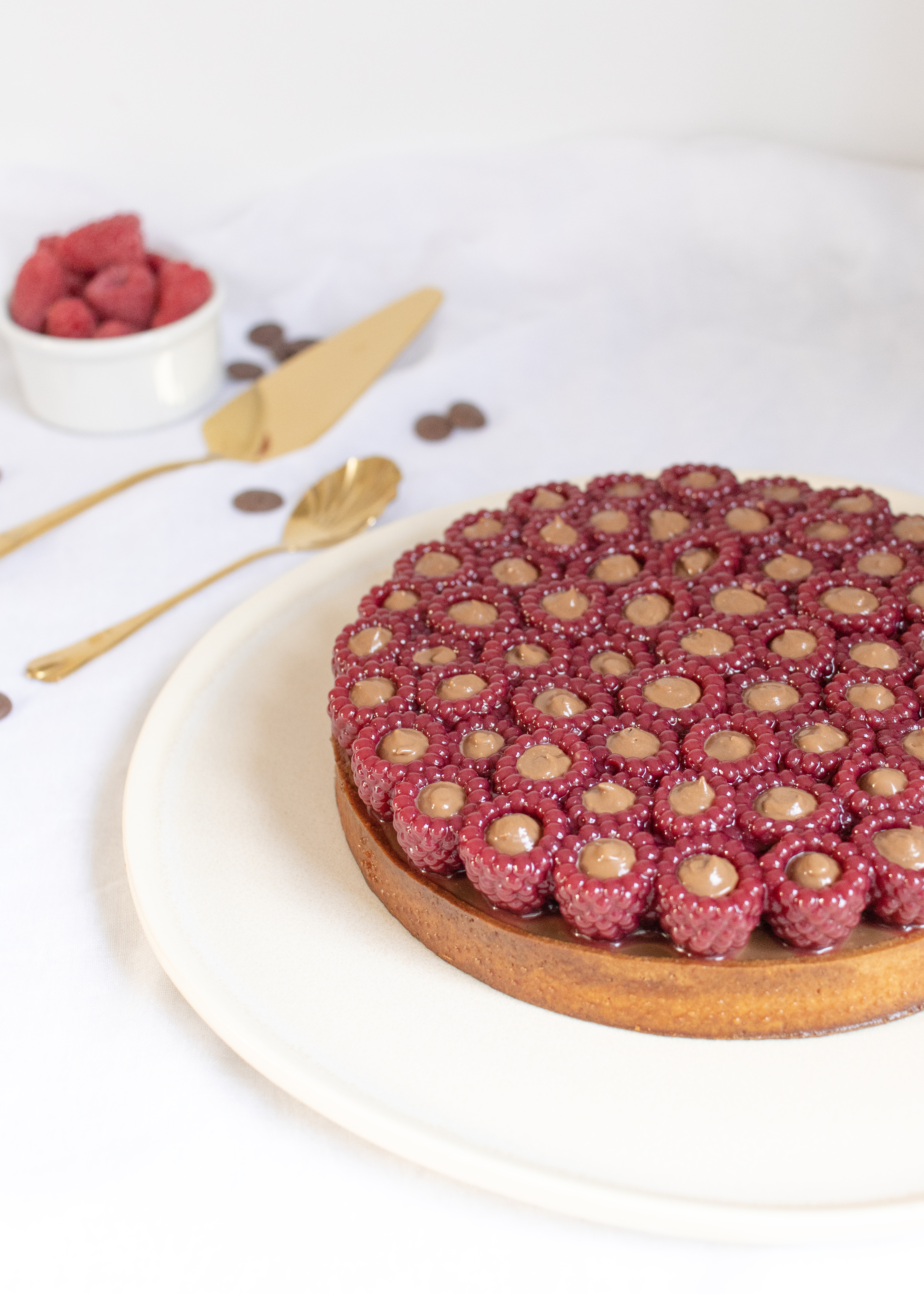 Recette tarte au chocolat au lait et aux framboises